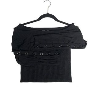 Black O/S Suzette Ring Lace Up Long Sleeve Shirt